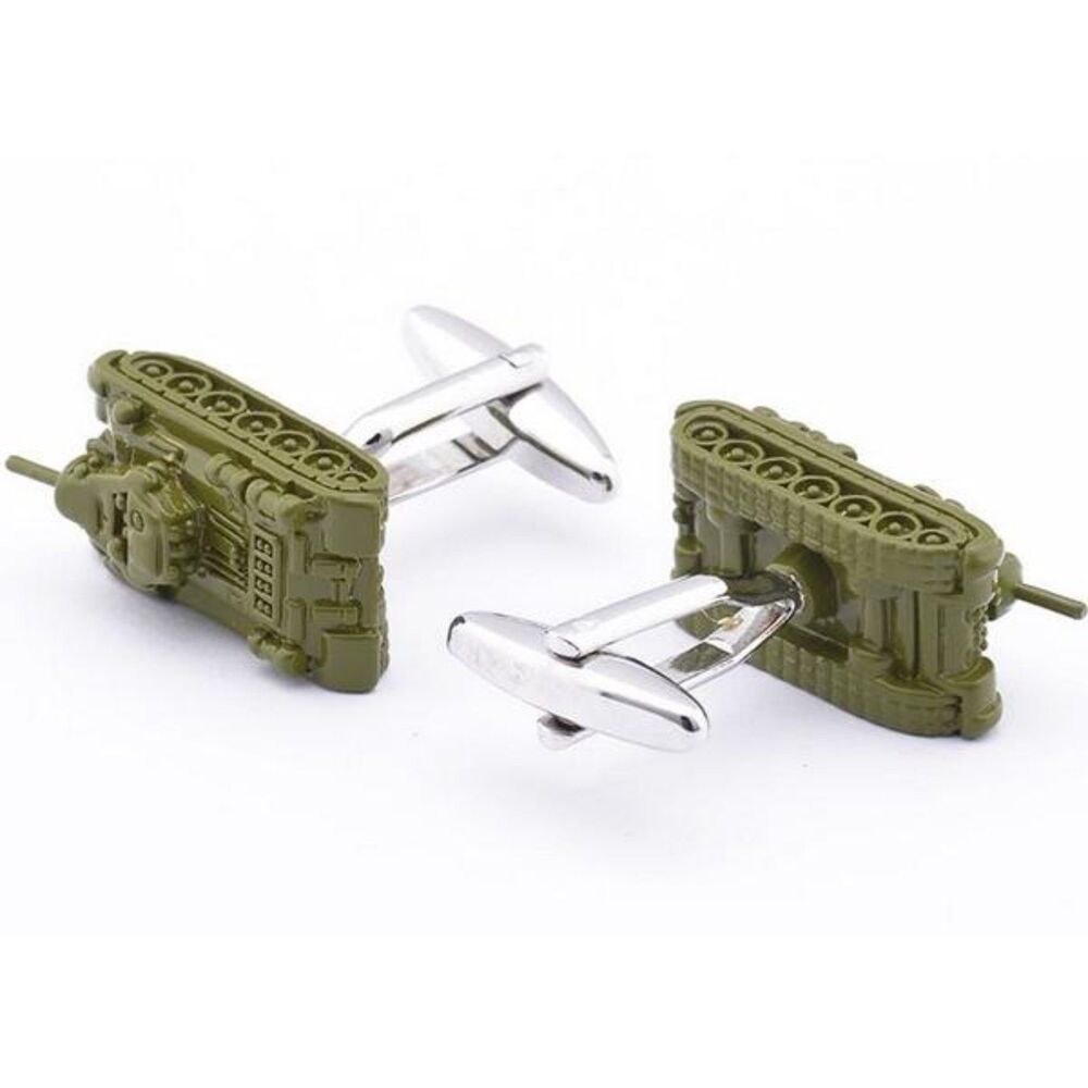 Army Military Green Metal Tank Cufflinks